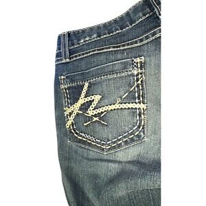 BKE Jean Denim Shorts Bermuda Womens Starlite Stretch Low Rise Distressed Y2K